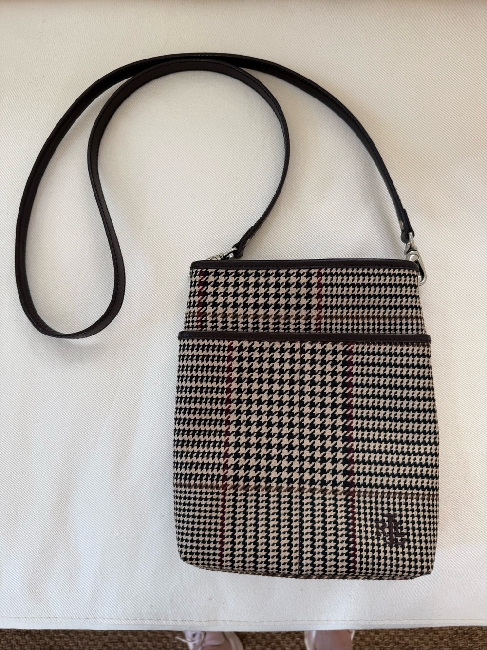 Vintage 90’s Lauren Ralph Lauren Houndstooth Brown Crossbody Bag EUC